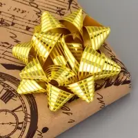 Подарочный Бант - звезда №7.5, металлик с рисунком, для упаковки подарков, набор 8 шт., МИКС