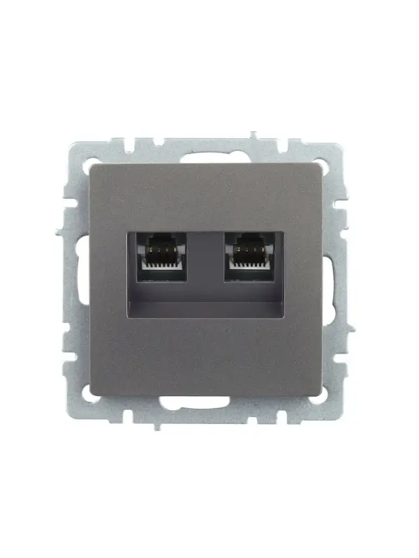 BRITE Розетка компьютерная двойная RJ45 кат.5E РК10-2-БрС сталь