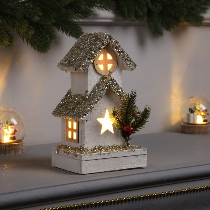 Фигура деревянная Фигура деревянная "Хижина", 23х10х13 см, 3 LED, батарейки AAx2 (не в комплекте), свечение теплое белое