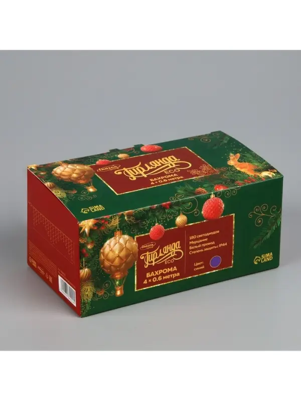 Гирлянда &laquo;Бахрома&raquo; 4&times;0.6 м, IP44, белая нить, 180 LED, свечение синее, мерцание белым, 220 В