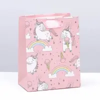 Пакет подарочный, упаковка, &laquo;Единорожки и радуга&raquo;, 20 х 16 х 8 см