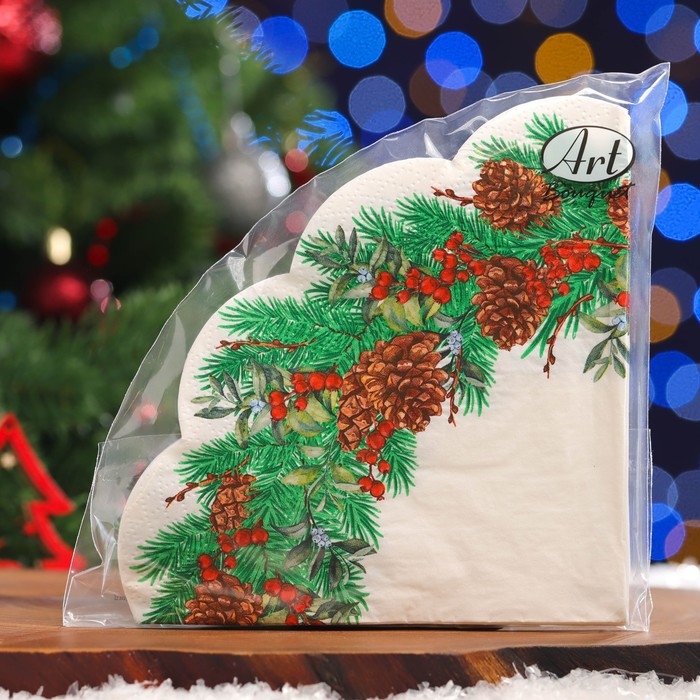 Новый год. Салфетки бумажные Art Bouquet Rondo Новый год. Салфетки бумажные Art Bouquet Rondo "Новогодний венок - 3" , 3 слоя, d 32, 12 шт