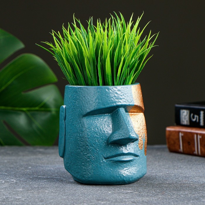 Кашпо - органайзер  Кашпо - органайзер "Истукан моаи" бирюзовый  бронза, 10см