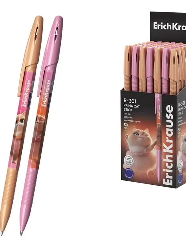 Ручка шариковая ErichKrause Prima Cat Stick, узел 0.7 мм, синяя, МИКС