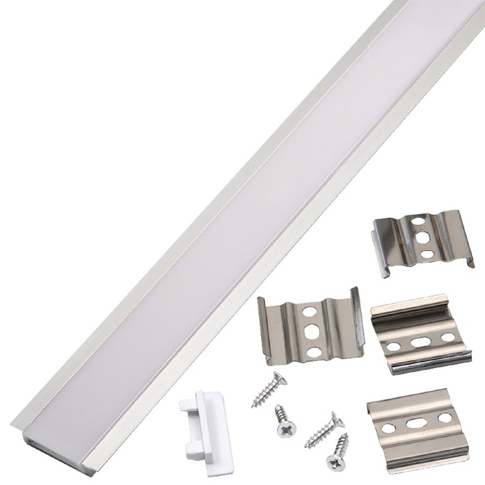 Алюминиевый профиль General, 6х31 мм, врезной, 2 м, матовый рассеиватель, аксессуары Алюминиевый профиль General, 6х31 мм, врезной, 2 м, матовый рассеиватель, аксессуары