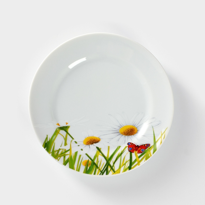 Тарелка фарфоровая «Ромашка», d=17 см, цвет белый Тарелка фарфоровая «Ромашка», d=17 см, цвет белый