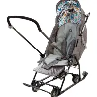 Санки - коляска Nika Kids &laquo;Наши детки 6&raquo;, чехол для ног, муфта, сумка, принт с ламой, серый