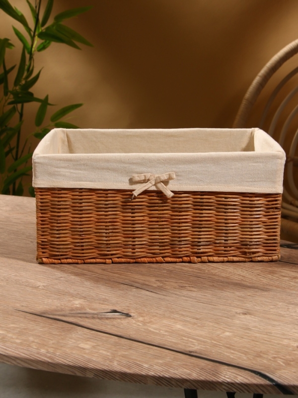 Корзинка прямоугольная с тканевым подкладом, 33х22х15 см, ротанг