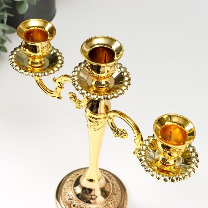 Подсвечник металл на 3 свечи  Подсвечник металл на 3 свечи "Медальон" золото 26х26х9,2 см