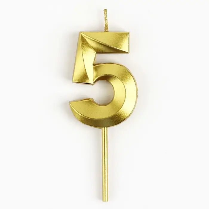 Свеча цифра для торта &laquo;5&raquo;, золото, 2,3 х 8 см