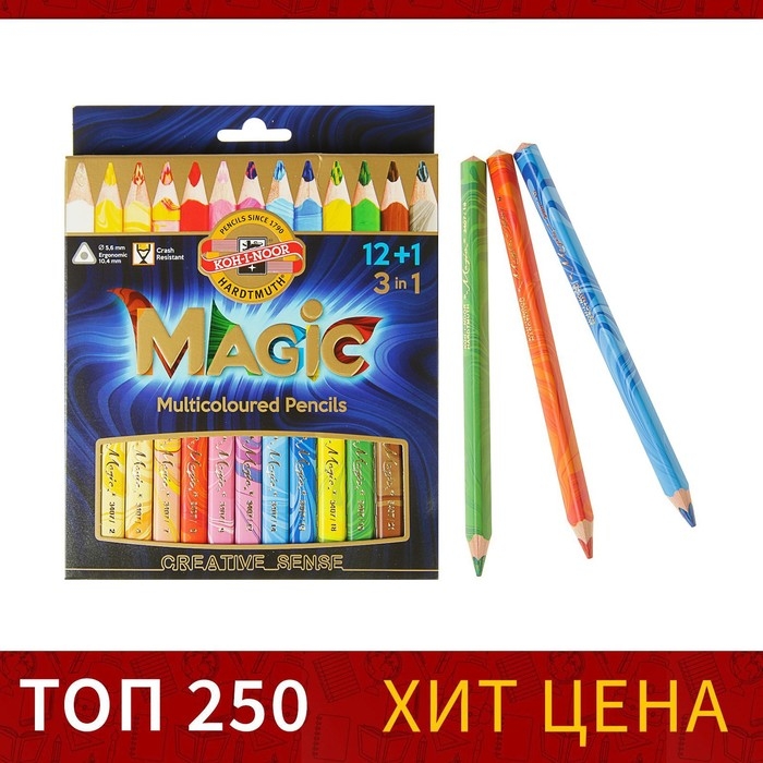 Карандаши 13 цветов 5.6 мм Koh-I-Noor Magic 3408, с многоцветным грифелем, корпус микс, L=175 мм Карандаши 13 цветов 5.6 мм Koh-I-Noor Magic 3408, с многоцветным грифелем, корпус микс, L=175 мм