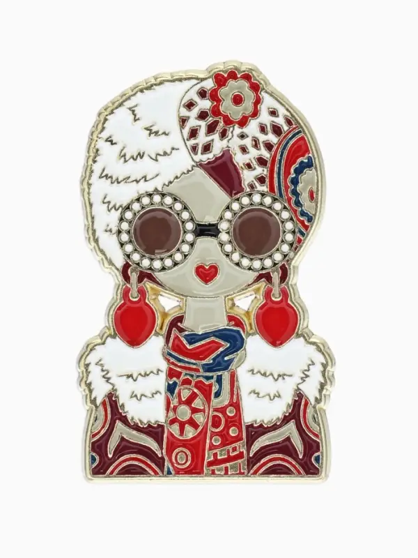 Значок "Русская красавица" с серьгами, цветной в золоте