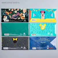 Набор конвертов для денег, 16.5 х 8 см, 6 шт, МИКС, Минни Маус