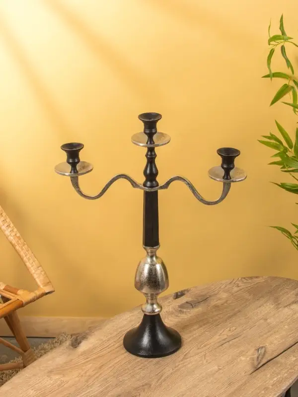 Подсвечник канделябр  на 3 свечи "Тёмная Вуаль" алюминий 46х15х62 см