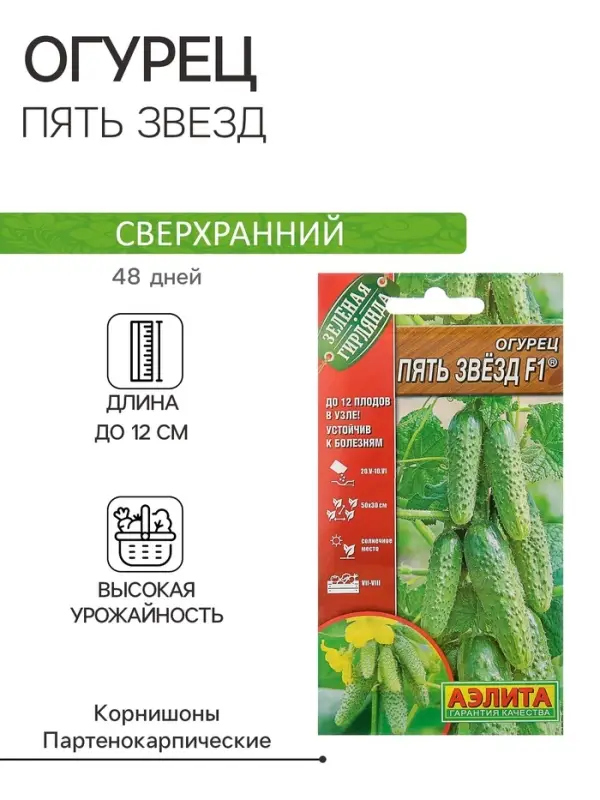 Семена Огурец "Пять звезд" F1, ультраранний, партенокарпический, 10 шт.