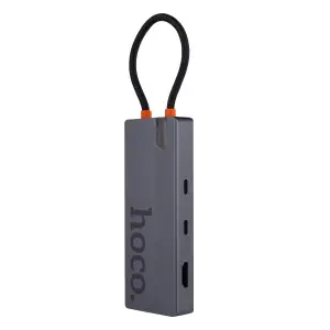 HUB HB52 HOCO Type-C 8 в 1 ( 2 USB 3.0 + HDTV + PD + Type-C 3.0 + RJ45 + SD + TF ) космический серый