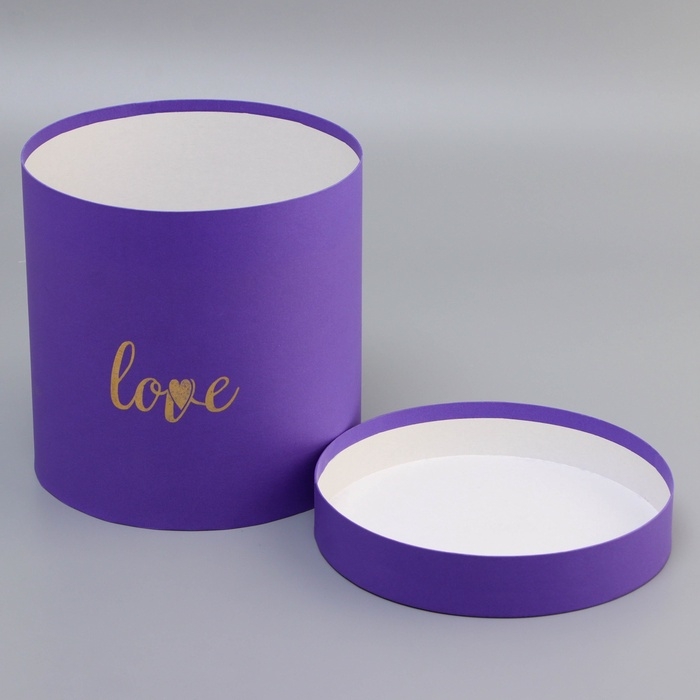 Коробка круглая,с тиснением"Love",фиолетовая 21*21*21см
