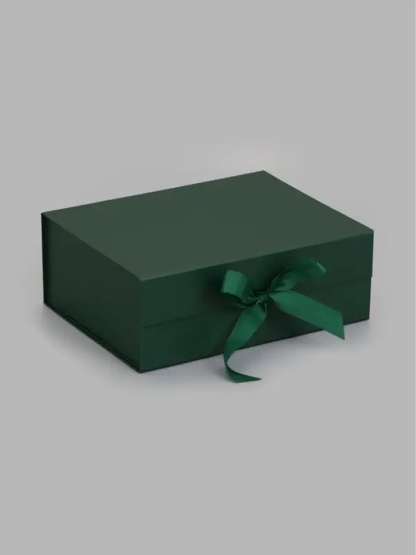 Коробка подарочная на магните с бантом, 29&times;22&times;10.5 см, самосборная, зелёная