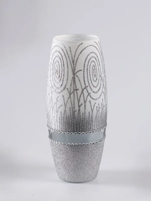 Ваза «Соблазн», овал, h=26 см, стекло, бело-серебристая