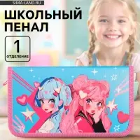 Пенал школьный, 1 секция, 11.5&times;20.5&times;3 см &laquo;Аниме подружки&raquo;