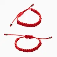 Браслет-оберег набор 2 шт &laquo;Красная нить&raquo;, косичка, бусины, цвет красный  в золоте