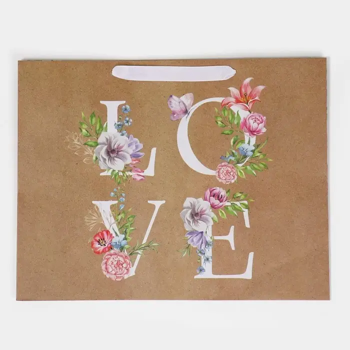 Пакет подарочный крафтовый, упаковка, «LOVE», L 31 х 40 х 11.5 см