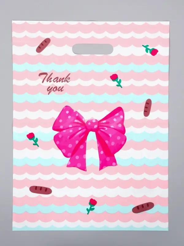 Пакет полиэтиленовый с вырубной ручкой "Розовый бант" 30 х 40 см 60 мкм