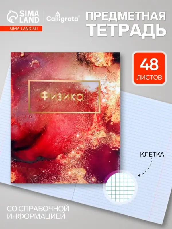Предметная тетрадь по физике Calligrata &laquo;Мрамор светлый&raquo;, 48 листов, в клетку, со справочным материалом, обложка из мелованного картона