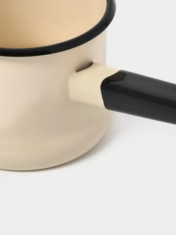 Ковш эмалированный, 1 л, с крышкой, без декора, слоновой кости