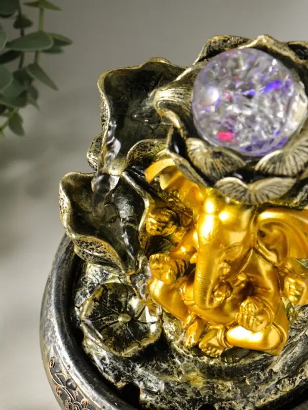 Фонтан настольный от сети, подсветка "Ганеша у цветущим лотосом" 16х16х23 см