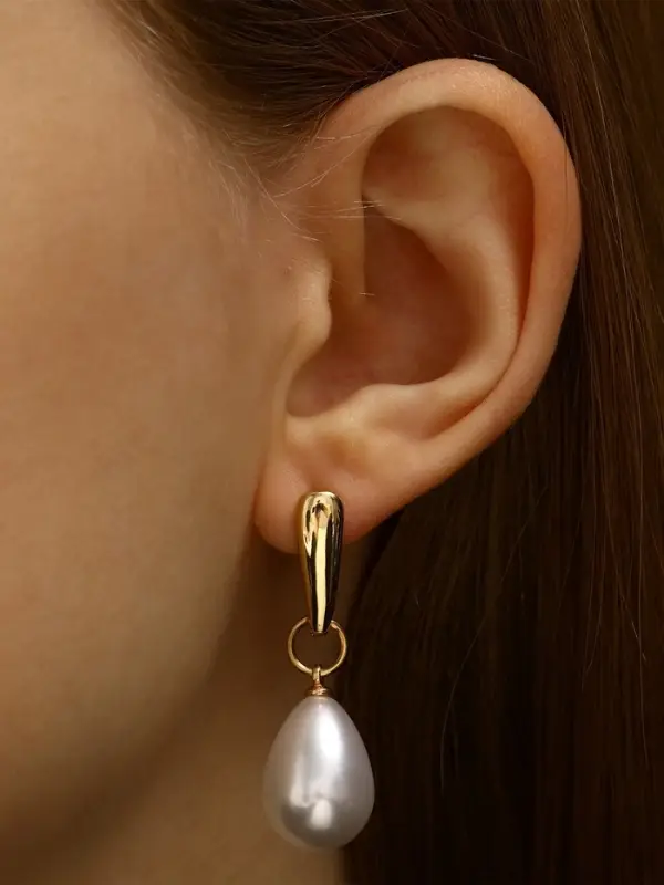 Серьги с жемчугом &laquo;Грейс&raquo;, пухлая капля, белые в золоте