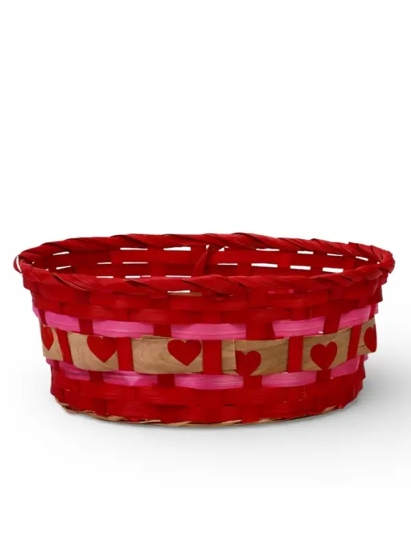 Корзина плетеная 25 х 20 х 10 см, без ручек розовый с сердечками