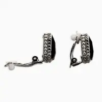 Клипсы "Винтаж" прямоугольник грань, цвет чёрный в чернёном серебре