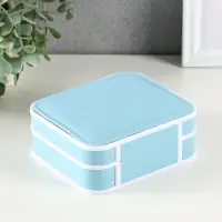 Шкатулка пластик, кожзам для украшений 6 ячеек, 10 полос, голубая 13,5х11,5х5,5 см