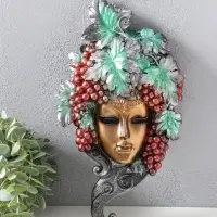 Венецианская маска &laquo;Виноград&raquo;, панно, настенный декор, золото, 30 см