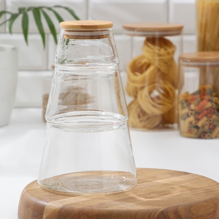 Банки стеклянные Magistro «Эко», 3 предмета: 220/600/1000 мл, 14×22,5 см, с бамбуковой крышкой Банки стеклянные Magistro «Эко», 3 предмета: 220/600/1000 мл, 14×22,5 см, с бамбуковой крышкой