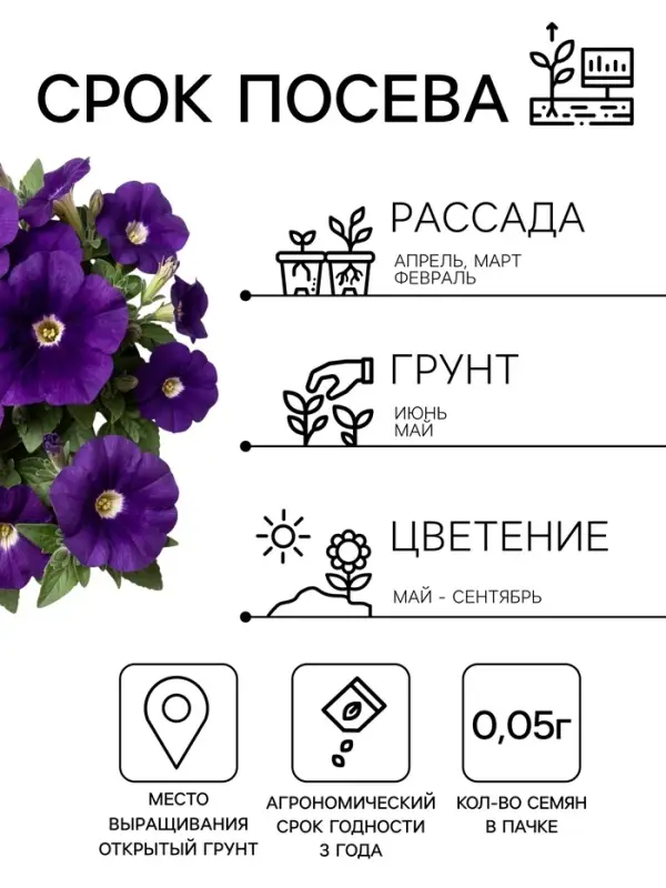 Семена цветов Петуния &laquo;Синее море&raquo; крупноцветковая, 0.05 г