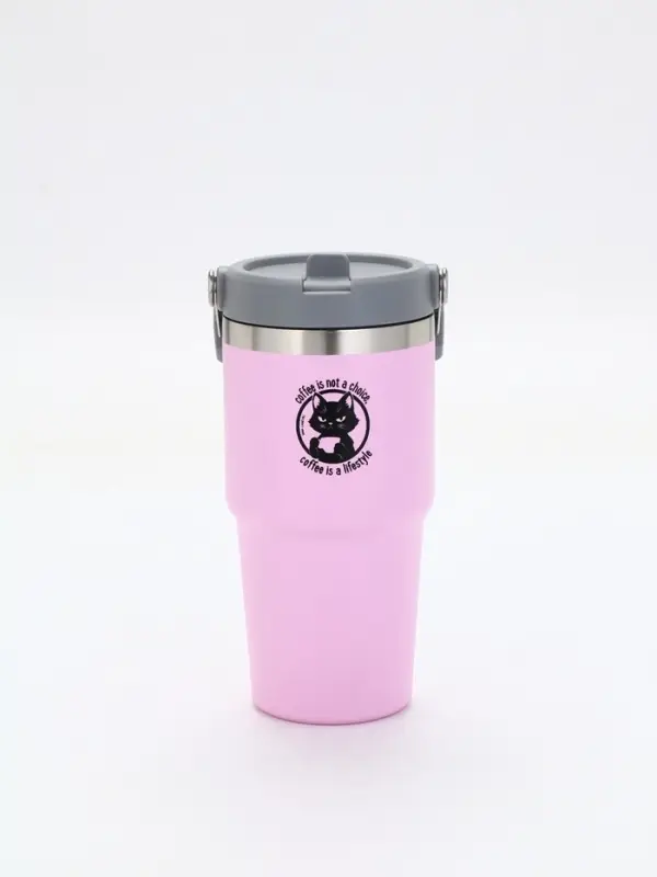 Термостакан с ручкой  Термостакан с ручкой "Coffee", 600 мл, розовая