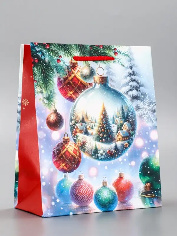 Пакет подарочный новогодний ламинированный, «Ёлка в шаре» , 18×10×22.3 см