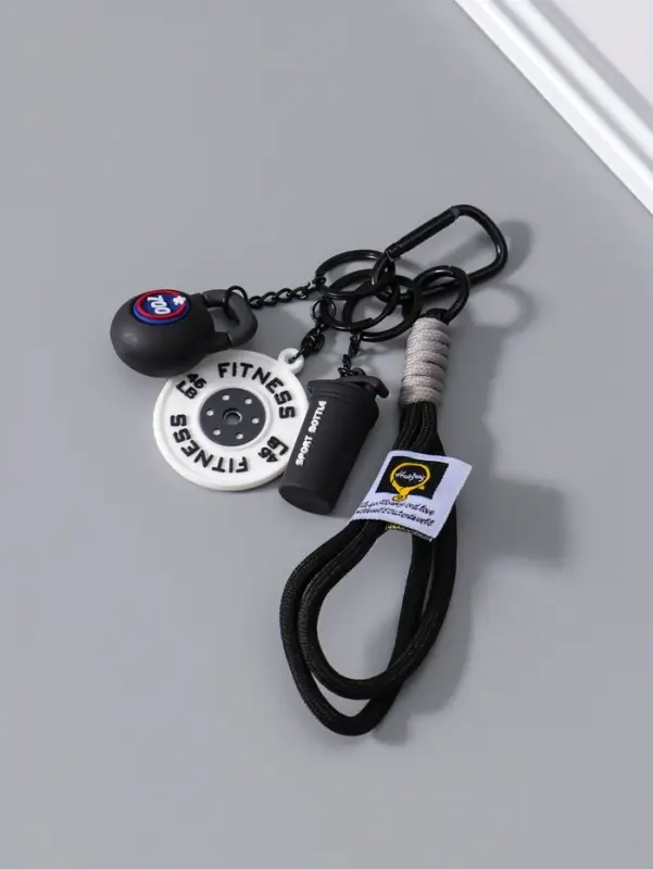 Брелок резина, текстиль с карабином "Гиря, диск и бутылка" чёрный 13,5х4,5х2,2 см