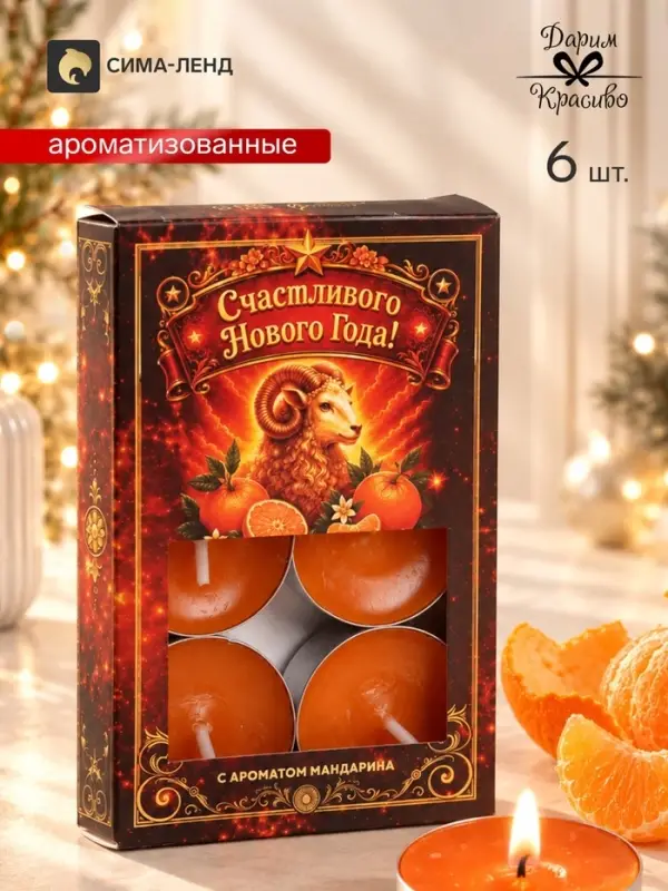 Свечи ароматические чайные &laquo;Баранье сияние&raquo;, набор 6 шт., мандарин