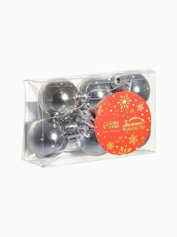 Ёлочные игрушки &laquo;Глянец&raquo;, шары новогодние, d=3 см, набор 6 шт., серебро