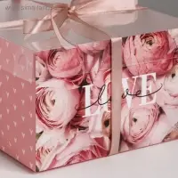 Коробка для капкейков, кондитерская упаковка, 4 ячейки &laquo;LOVE&raquo;, 16 х 16 х 10 см