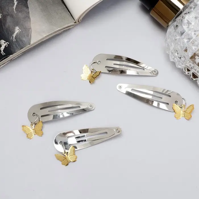 Невидимки для волос «Офелия», набор 4 шт., бабочка объём, 4.5 см, серебро Невидимки для волос «Офелия», набор 4 шт., бабочка объём, 4.5 см, серебро