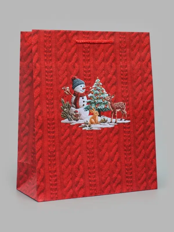 Пакет подарочный ламинированный &laquo;Вязаный снеговик&raquo;, M 26&times;32&times;12 см