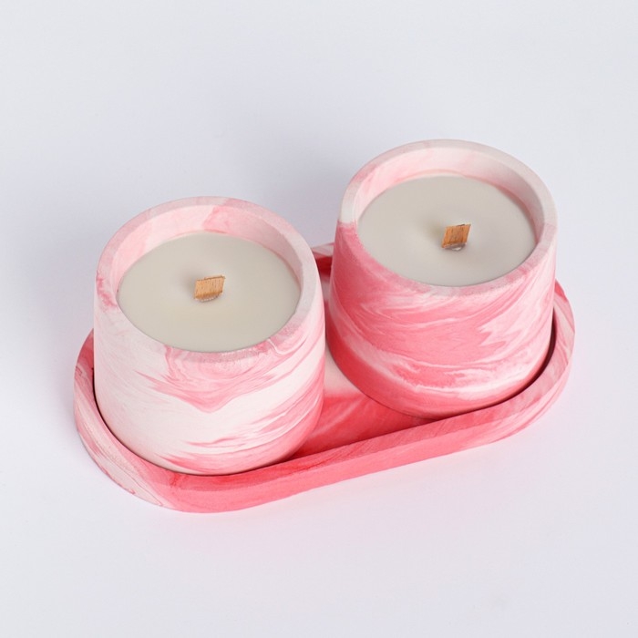 Свечи в бетоне на подставке  Свечи в бетоне на подставке "Лофт", соевый воск, деревянный фитиль, бело-розовая
