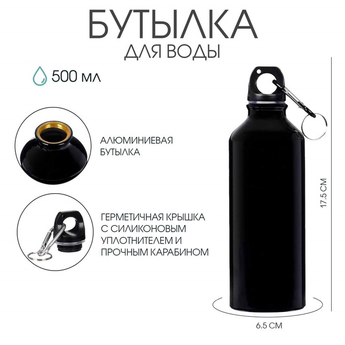 Бутылка для воды, 500 мл,  корпус из алюминия, пластик, черная Бутылка для воды, 500 мл,  корпус из алюминия, пластик, черная