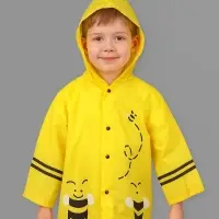 Дождевик детский &laquo;Пчёлки&raquo; на кнопках с капюшоном, размер M, рост 100-110 см, жёлтый