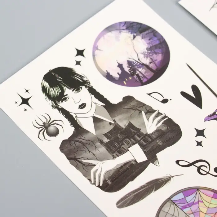 Переводные татуировки детские на хэллоуин «Мрачная история», 2 листа, тату — 23 шт.