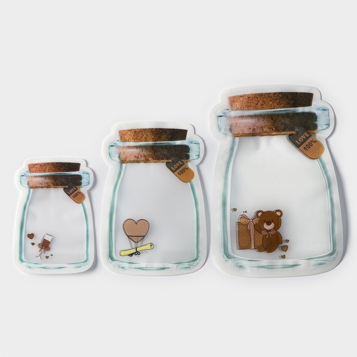 Набор пакетов для хранения продуктов Доляна «Милахи», застёжка zip-lock, 3 шт, 10,2×15 см, 13,5×19,8 см, 16,8×24,8 см